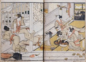 Kvinner som spiser, fra en manga (farget treblokktrykk) av Katsushika Hokusai