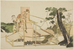 Kvinner som vever på en vevstol av Katsushika Hokusai