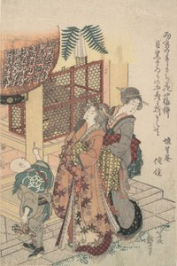 Unge damer som hyller en helligdom, ca. 1814. av Katsushika Hokusai