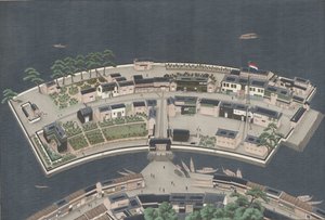 Øya Deshima, ca. 1833-46 av Kawahara Keiga