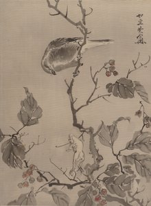 Fugl og frosk, ca. 1887. av Kawanabe Kyosai