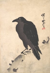 Kråke hviler på vedstamme, midten av slutten av 1800-tallet. av Kawanabe Kyosai