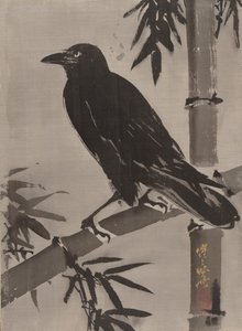 Kråke på en bambusgren, ca. 1887. av Kawanabe Kyosai