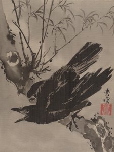 Kråke på en gren, ca. 1887. av Kawanabe Kyosai