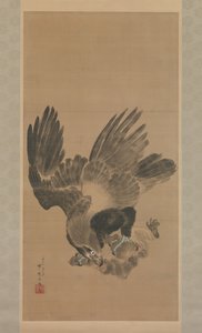 Ørn angriper en ape, 1885. av Kawanabe Kyosai