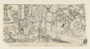 Mann sier farvel til barnet av Kawanabe Kyôsai (attributed to)