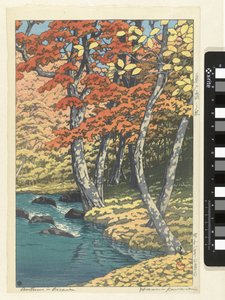 Herfst i Oirase Høst i Oirase (tittel på objekt) av Kawase Hasui (signed by artist)