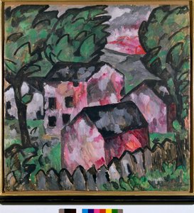 Landskap med røde hus Maleri av Kazimir Severinovich Malevich (Malevich, Malevich) (1878-1935) Søn 107x106 cm 1910 Søn Kunstmuseum Bale av Kazimir Severinovich Malevich
