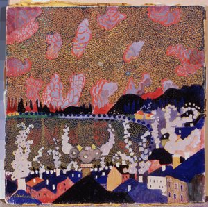 Småby. Maleri av Kasimir Severinovich Malevich (Malevich, Malevic) (1878-1935), olje på papp av Kazimir Severinovich Malevich