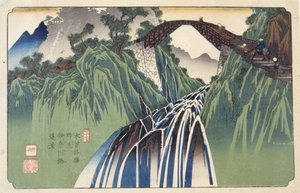 Fernsicht auf die Brücke über den Ina-Fluss in Nojiri, Nr. 41 von Keisai (1790-1848) Eisen