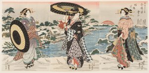 Moderne figurer ved daggry på en snørik dag (Imayō sugata yuki no akebono) av Keisai (1790 1848) Eisen