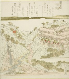 Utsikt over Miyanoshita Hot Springs i Hakone, Soshu, fra serien "Hot Springs - A Diptych (Onsen niban tsuzuki)" av Keisai Eisen