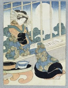 Japanese Lady Reading by Moonlight (treblokktrykk) av Keisai Yeisen