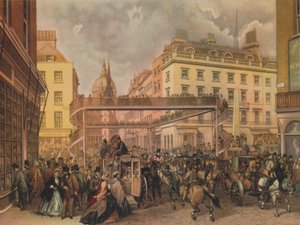 Design for en ny gangbro ved krysset Ludgate Hill og Fleet Street, City of London, 1862.
