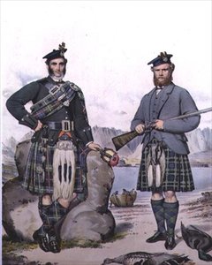 Kiltede jegere fra Hebridene, gravert av Vincent Brooks, ca. 1868 (litho) av Kenneth (after) Macleay