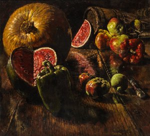 Kutt melon og gresskar (olje på lerret)