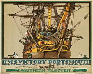 H.M.S. Victory, Portsmouth, plakat som annonserer Southern Electric Railways (farge litho)