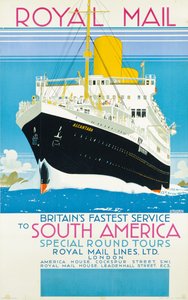 Plakat som reklamerer for Royal Mail-tjenesten til Sør-Amerika, ca. 1930 (fargelitografi) av Kenneth Shoesmith