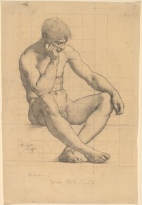 Sittende mann naken: Studie for "Science" - Iowa State Capitol av Kenyon Cox