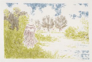 Femme en robe a rayeurs (Kvinne i en stripete kjole), 1899-1900 (litografi i farger) av Ker Xavier Roussel