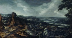 Panoramalandskap med Tobias og engelen av Kerstiaen de Keuninck (attributed to)