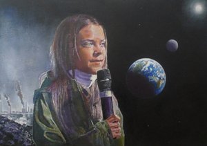 Greta Speaks Out (Wake Up Humanity!), 2022 (maleri) av Kevin Parrish