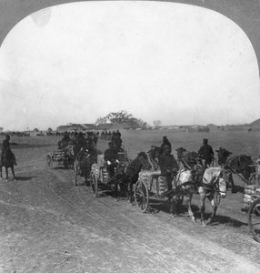 Japansk militærtransporttog, Manchuria, 1906 av Keystone View Company
