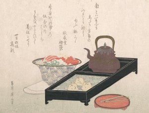 Utstyr for te og en kakeskål, 1800-tallet. av Kikugawa Eizan