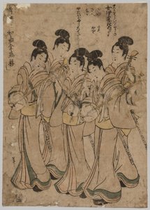 Unge kvinner med musikkinstrumenter, 1787–1867. av Kikugawa Eizan