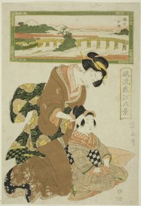Evening Glow at Seta (Seta sekisho), fra serien "Fashionable Eight Views of Omi (Furyu Omi hakkei)"