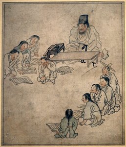 En skoleklasse. Maleri av Danwon (Kim Hongdo) (1745-1806), blekk på papir, Coreen-kunst, periode Joseon (Choson) 1700-tallet. Nasjonalmuseet i Korea, Seoul (Sør-Korea).