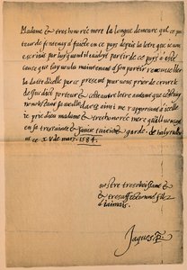 Brev fra kong James VI 1566-1625 til hans mor, dronning Mary 1542-1587, 1584-5 av King James I
