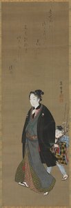 Mann som rusler med en gutt som bærer blomstrende gren, ca. 1810. av Kitagawa Fujimaro