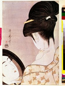 En kvinne som driver nakken med skygge japansk trykk av Utamaro Kitagawa (1753-1806) - Søn 0,37x0,22 m - 1795-1796 - Paris, Musee Guimet, Musee national des Arts Asian av Kitagawa Utamaro