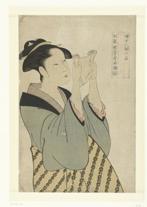 Kvinne som leser brev Ti aspekter ved kvinnelige ansiktstrekk (serietittel) Fujo ninso juppin (serietittel på objekt) av Kitagawa Utamaro