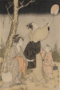 Å fange ildfluer under et piletre (til venstre) av Kitagawa Utamaro