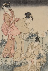 Å fange ildfluer under et piletre (til høyre) av Kitagawa Utamaro