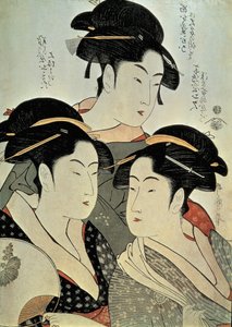 Nærbilde av et maleri av tre kvinner, Kitagawa Utamaro, Kansei-tiden, Japan av Kitagawa Utamaro