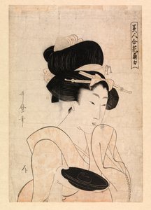 Courtesane holder en sakekopp, ca. 1790-1806 (fargetresnitt) av Kitagawa Utamaro