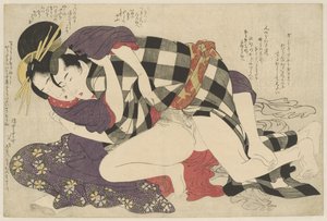 Courtesane med en klient Hoogeplaatste courtisane met klant Negai no itoguchi (serietittel) av Kitagawa Utamaro