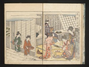 Kurtisaner og gjest om vintermorgenen av Kitagawa Utamaro