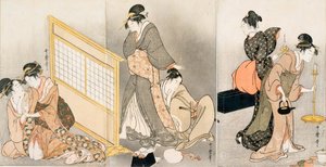 Dobbel pute. Triptych, ca 1794 av Kitagawa Utamaro