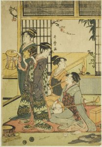 Trommer og Shamisen (farget treblokktrykk; aiban) av Kitagawa Utamaro