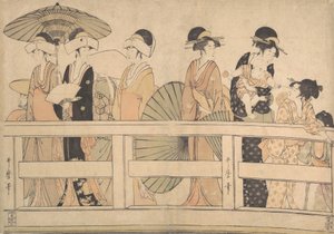 Nyter den kjølige kveldsbrisen på...broen, ca. 1800. av Kitagawa Utamaro
