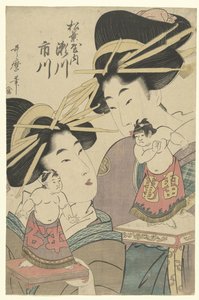 Geishaer med sumo dukker av Kitagawa Utamaro