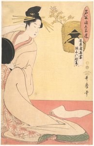 «Hanazuma fra Hyōgoya, Kenbishi fra Sakagami» fra serien «Sakeens likemenn sammenlignet med utvalgte beboere fra seks hus» (Natori zake rokkasen: Hyōgoya Hanazuma, Sakagami no Kenbishi) av Kitagawa Utamaro