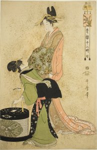 Hour of the Cock (Tori no koku), fra serien "Twelve Hours in Yoshiwara (Seiro juni toki tsuzuki)" av Kitagawa Utamaro