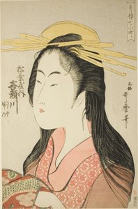 Kisegawa fra Matsubaya, [hvis ledsagere er] Sasano, Takeno (Matsubaya uchi Kisegawa, Sasano, Takeno), fra serien "Seven Komachi of Yoshiwara" ("Seiro nana Komachi") av Kitagawa Utamaro