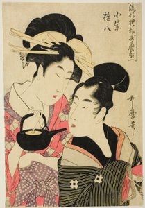 Komurasaki og Gonpachi, fra serien "Fashonable Patterns in Utamaro Style (Ryuko moyo Utamaro-gata)" av Kitagawa Utamaro