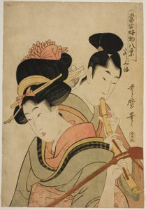 Likes Enjoying Herself (Tanoshimizuki), fra serien "Eight Views of Favorite Things of Today (Tosei kobutsu hakkei)" av Kitagawa Utamaro